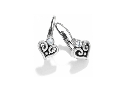 Rhodium Plated Heart-shape Lever Back CZ Earrings